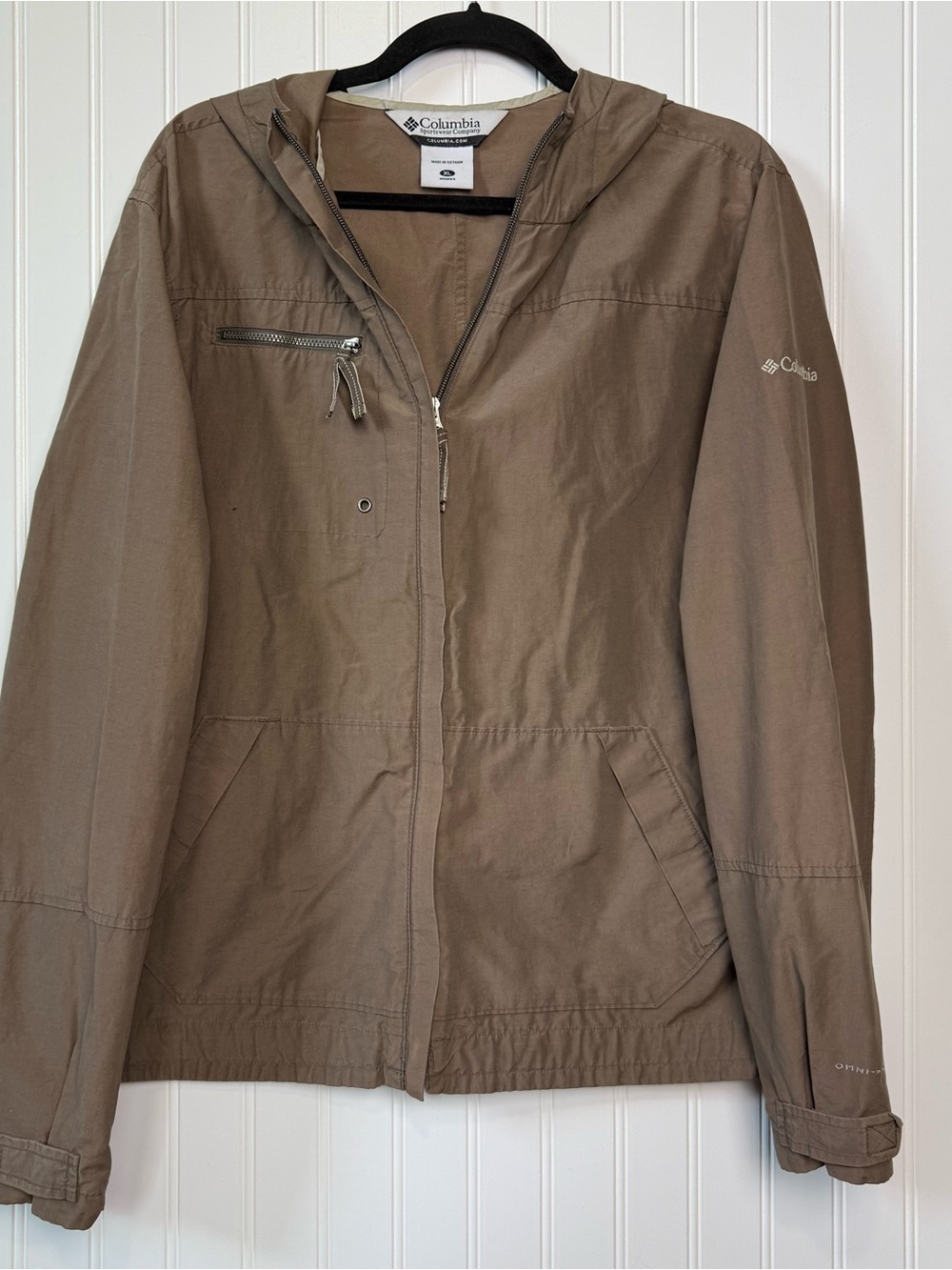 Columbia Omni Shield Brown Hooded Windbreaker Jacket Womens XL Utility Outdoor